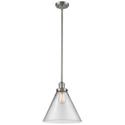 Franklin Restoration Cone 16&quot; Nickel LED Stem Hung Pendant w/ Clear Sh