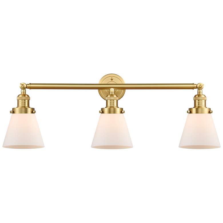 Image 1 Franklin Restoration Cone 32"W Satin Gold 3-Light Bath Light