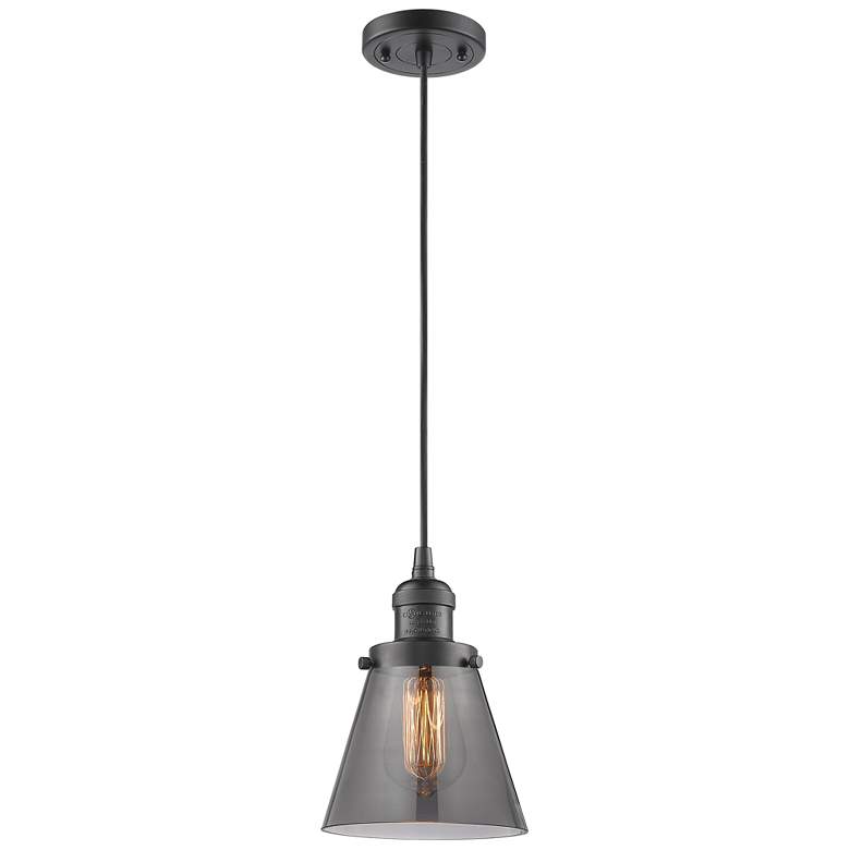 Image 1 Franklin Restoration Cone 6" Bronze Corded Mini Pendant w/ Smoke Shade