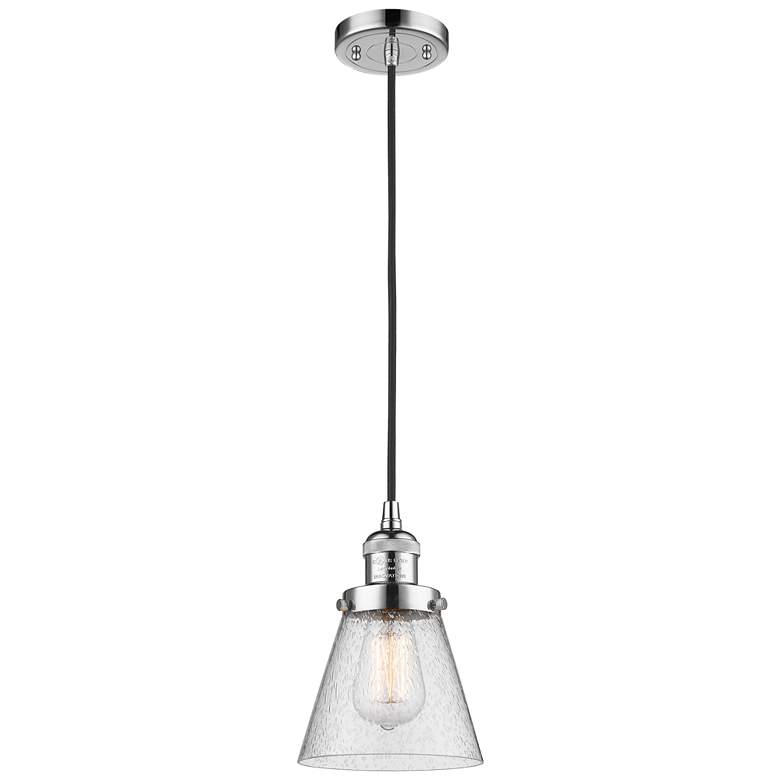 Image 1 Franklin Restoration Cone 6" Chrome Corded Mini Pendant w/ Seedy Shade