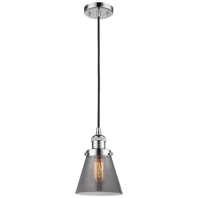Image 1 Franklin Restoration Cone 6" Chrome Corded Mini Pendant w/ Smoke Shade