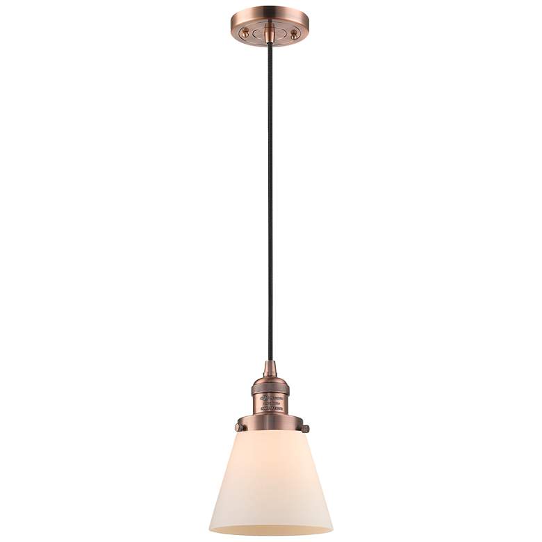 Image 1 Franklin Restoration Cone 6" Copper Corded Mini Pendant w/ White Shade