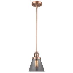 Franklin Restoration Cone 6" Copper Stemmed Mini Pendant w/ Smoke Shad