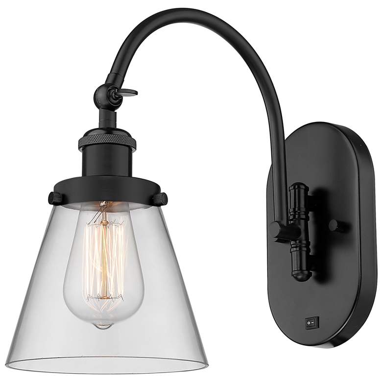 Image 1 Franklin Restoration Cone 6" Incandescent Sconce - Black - Clear Shade