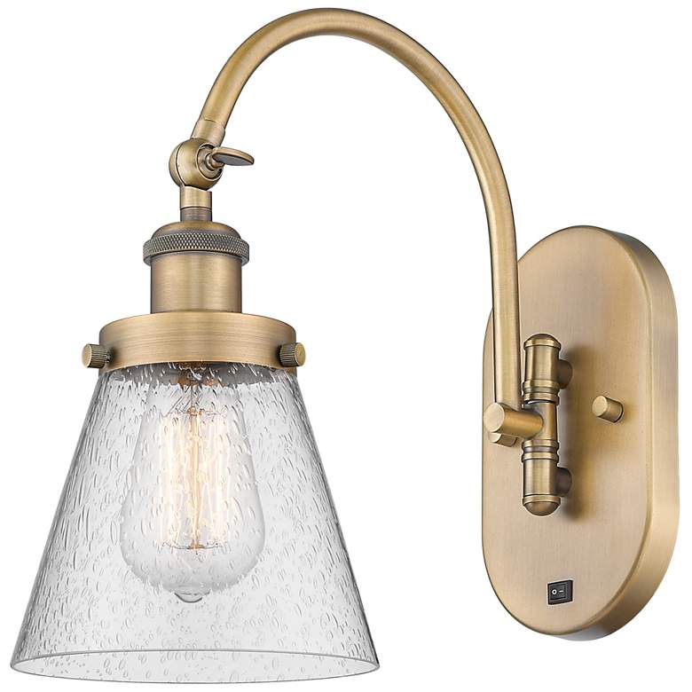 Image 1 Franklin Restoration Cone 6" Incandescent Sconce - Brass - Seedy Shade