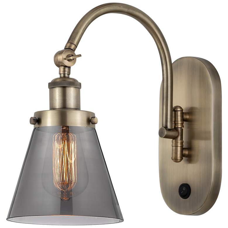 Image 1 Franklin Restoration Cone 6" Incandescent Sconce - Brass - Smoke Shade