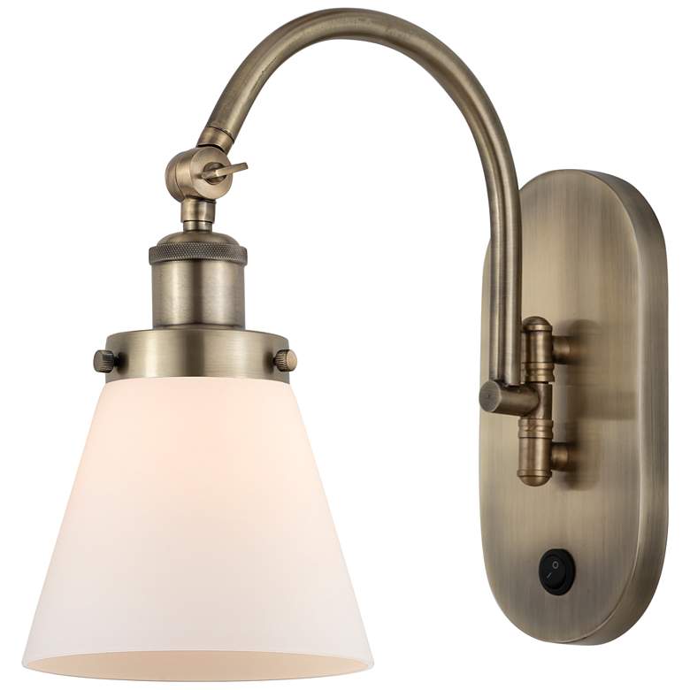 Image 1 Franklin Restoration Cone 6" Incandescent Sconce - Brass - White Shade