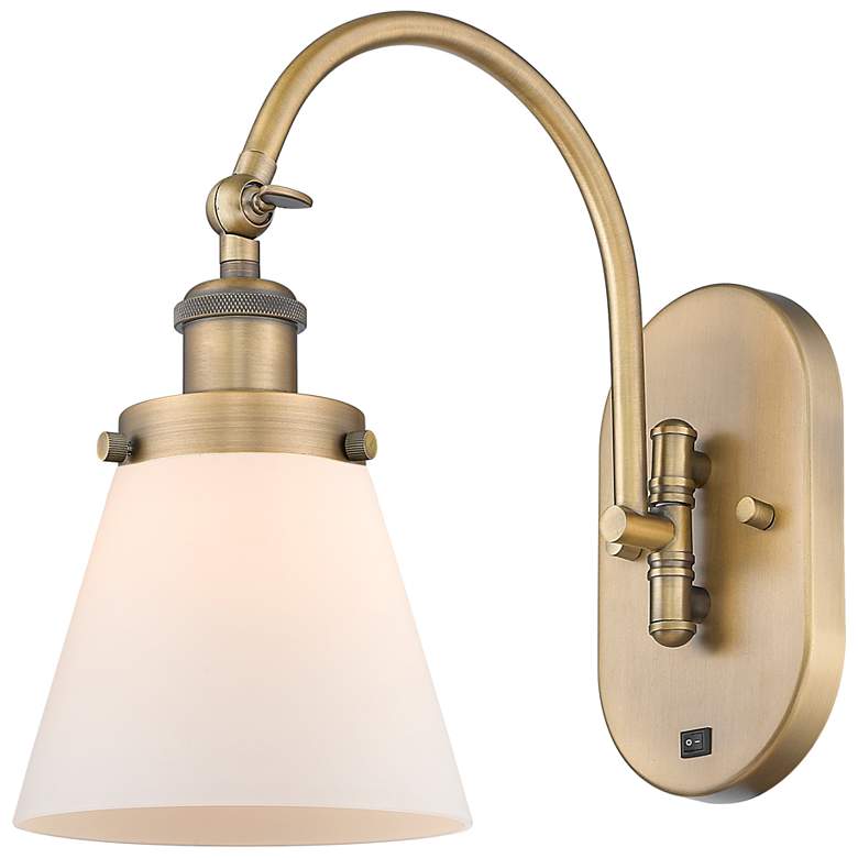 Image 1 Franklin Restoration Cone 6" Incandescent Sconce - Brass - White Shade
