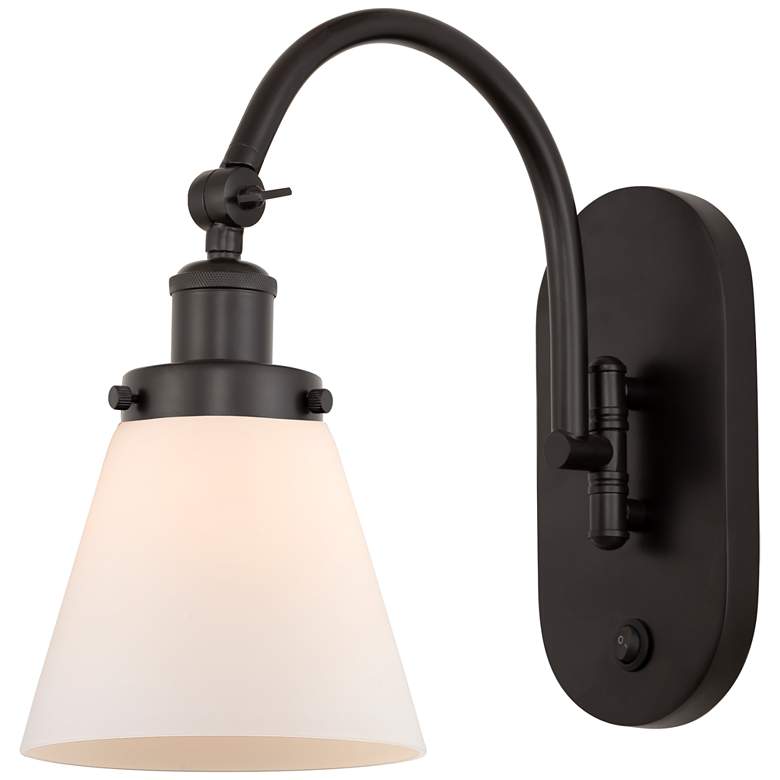 Image 1 Franklin Restoration Cone 6" Incandescent Sconce - Bronze - White Shad