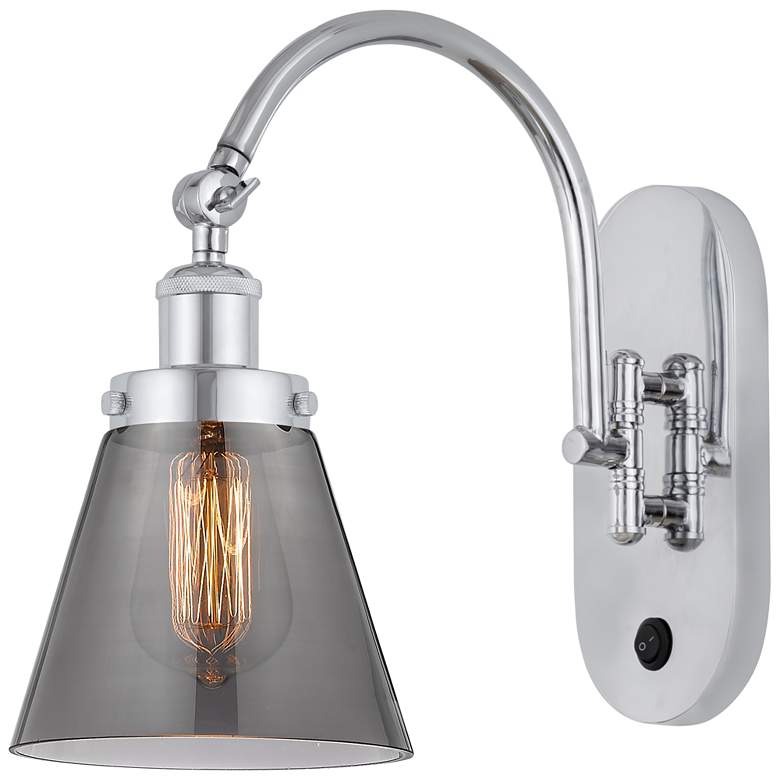 Image 1 Franklin Restoration Cone 6" Incandescent Sconce - Chrome - Smoke Shad