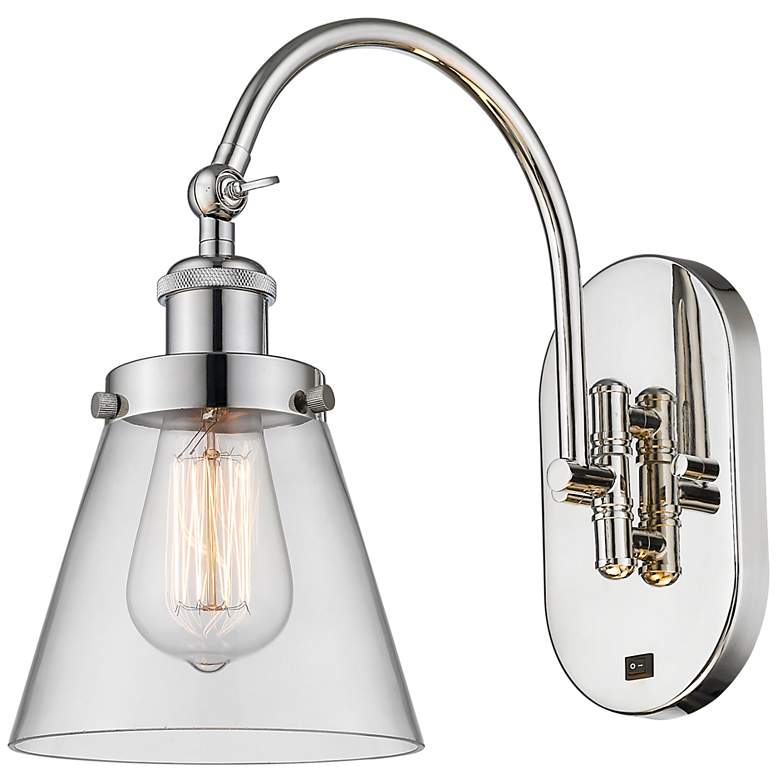 Image 1 Franklin Restoration Cone 6" Incandescent Sconce - Nickel - Clear Shad