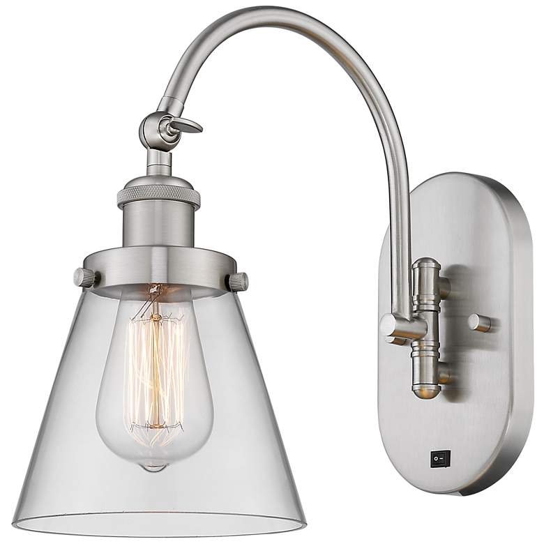 Image 1 Franklin Restoration Cone 6" Incandescent Sconce - Nickel - Clear Shad