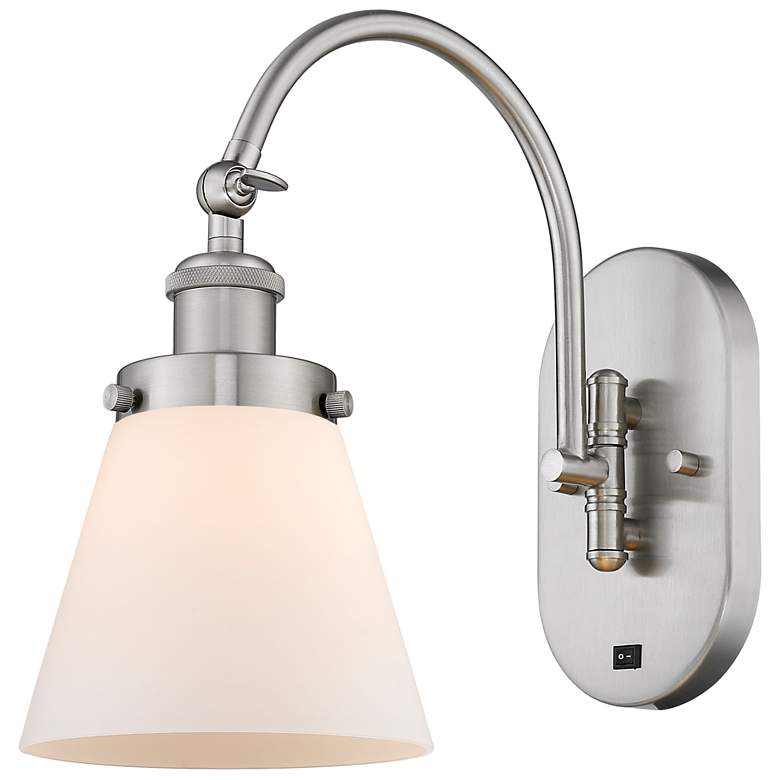 Image 1 Franklin Restoration Cone 6" Incandescent Sconce - Nickel - White Shad