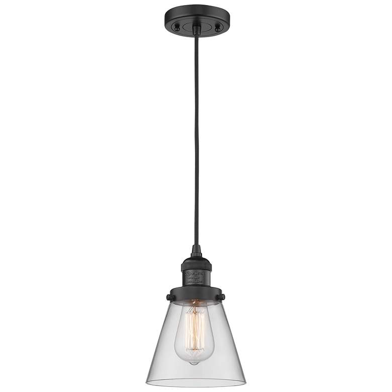 Image 1 Franklin Restoration Cone 6" LED Mini Pendant - Matte Black - Clear Sh