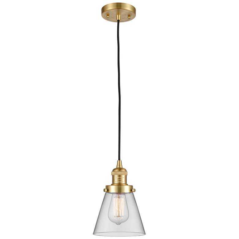 Image 1 Franklin Restoration Cone 6" LED Mini Pendant - Satin Gold - Clear Sha