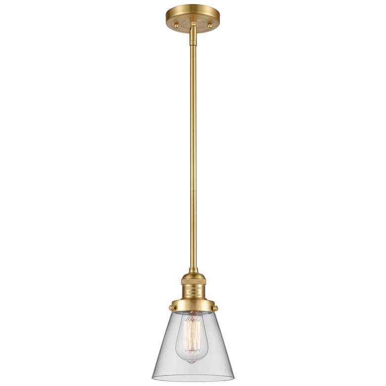 Image 1 Franklin Restoration Cone 6" LED Mini Pendant - Satin Gold - Clear