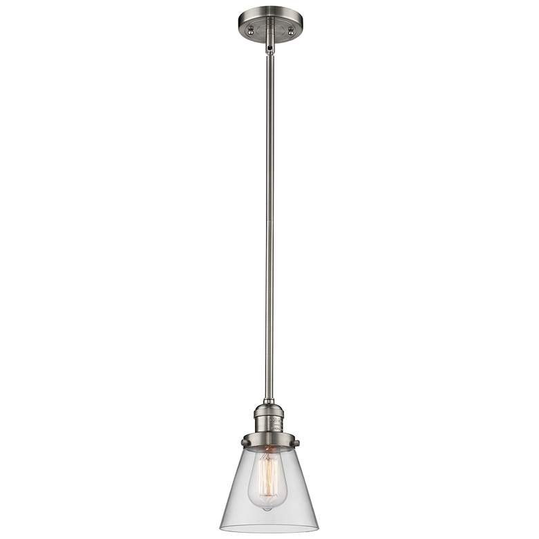Image 1 Franklin Restoration Cone 6" LED Mini Pendant - Satin Nickel - Clear