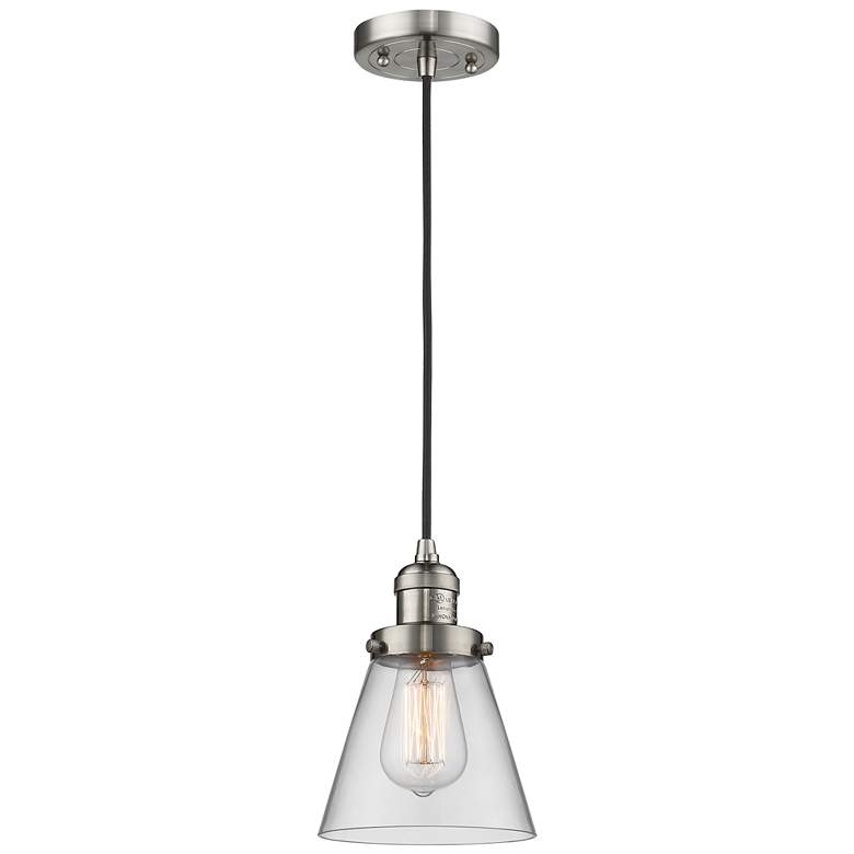 Image 1 Franklin Restoration Cone 6" LED Mini Pendant - Satin Nickel - Clear