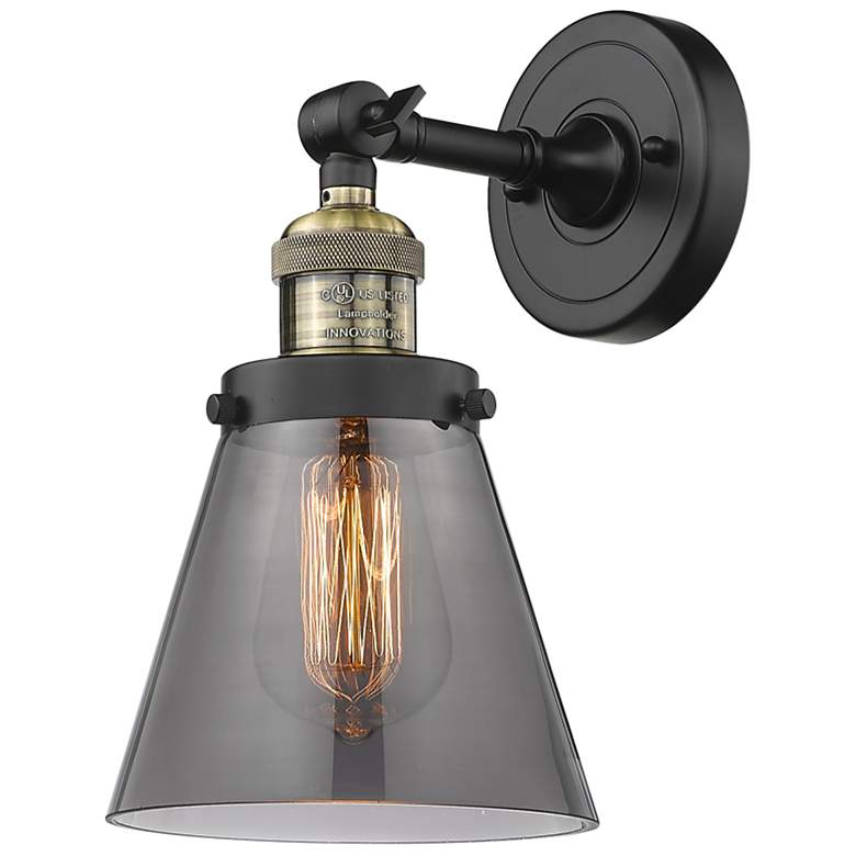 Image 1 Franklin Restoration Cone 6" LED Sconce - Black Brass Finish - Smoke S