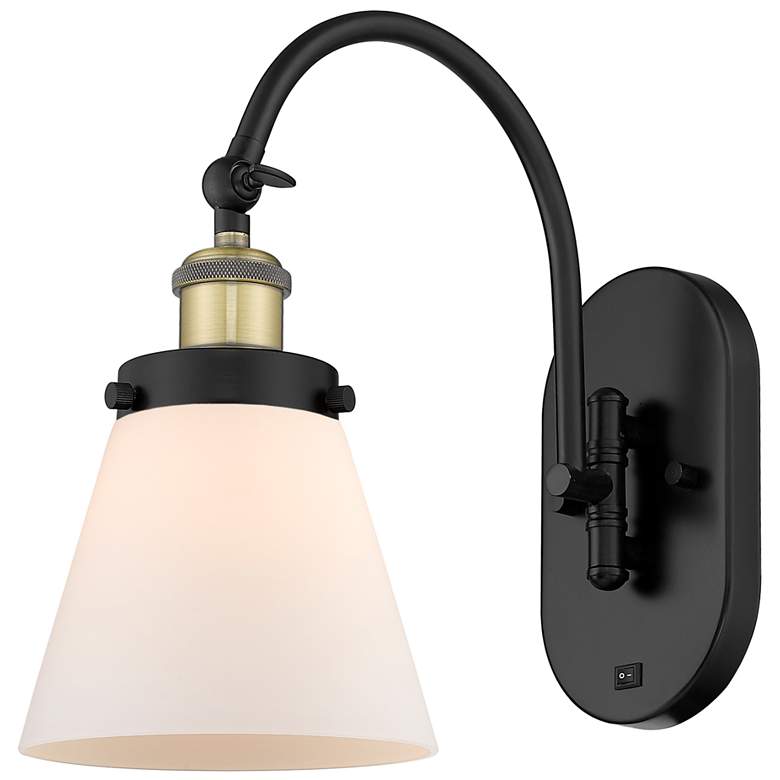 Image 1 Franklin Restoration Cone 6" LED Sconce - Black Brass - Matte White Sh