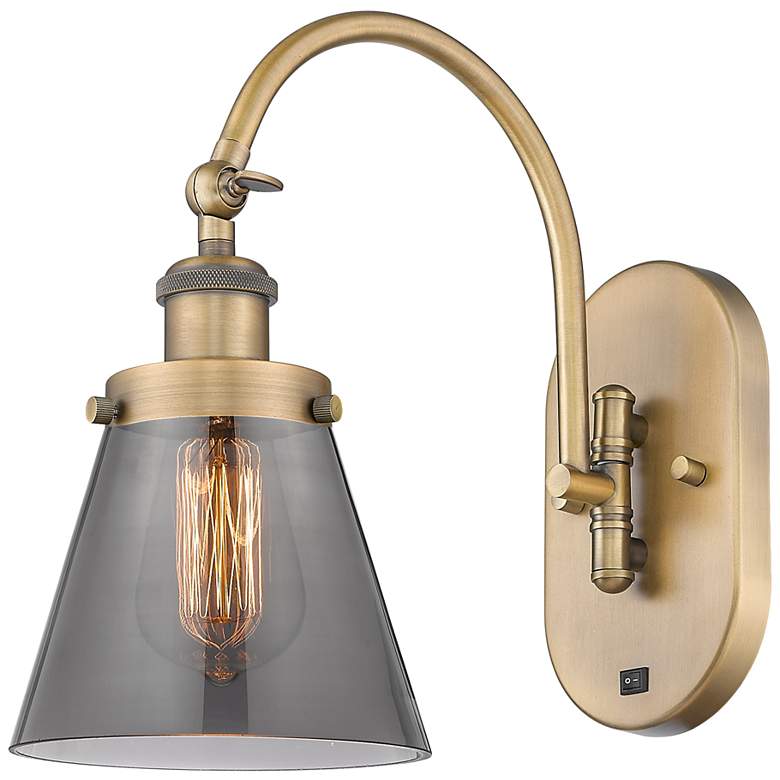 Image 1 Franklin Restoration Cone 6" LED Sconce - Brass Finish - Plated Smoke