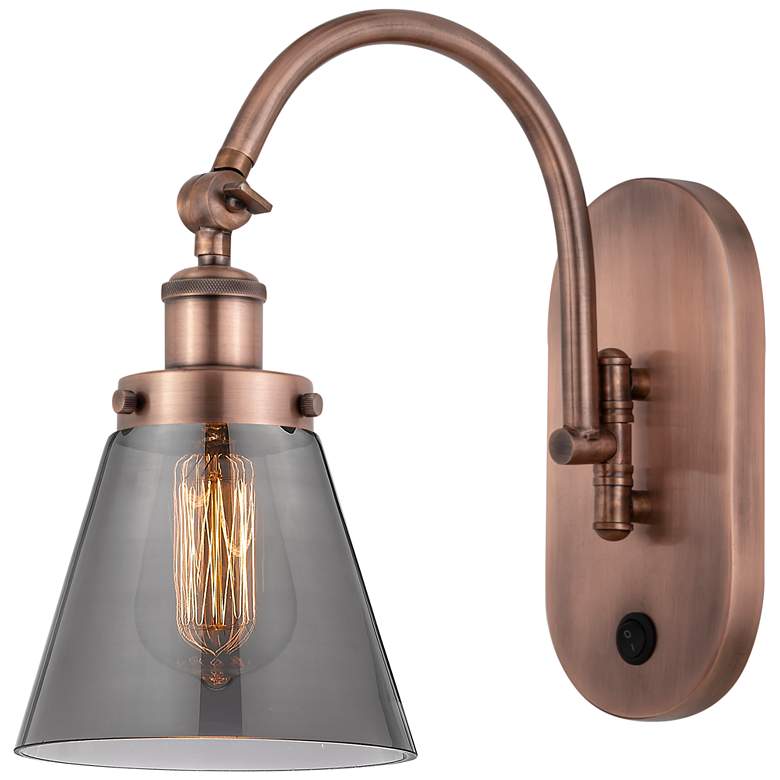 Image 1 Franklin Restoration Cone 6" LED Sconce - Copper Finish - Smoke Shade