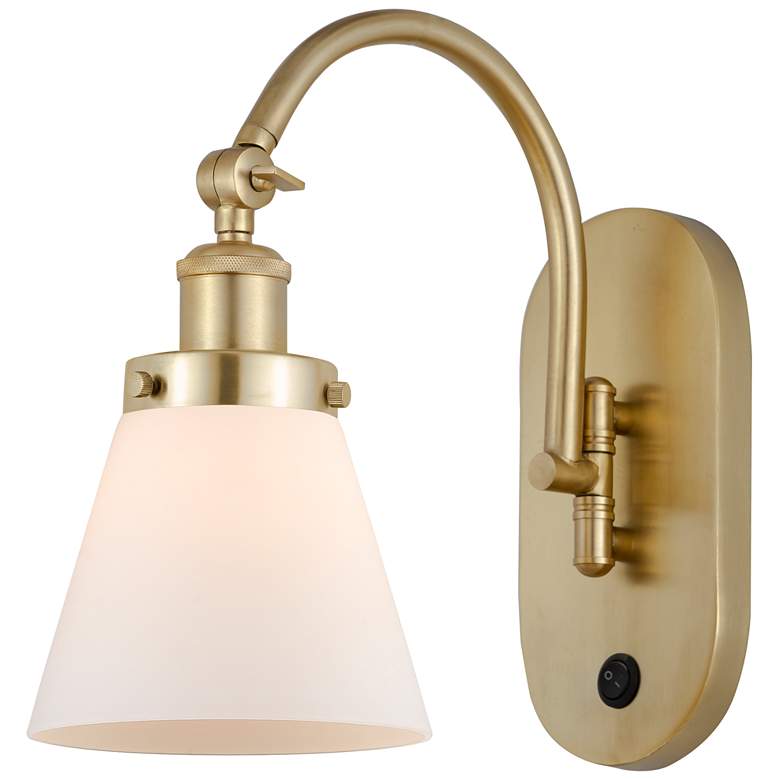 Image 1 Franklin Restoration Cone 6" LED Sconce - Gold Finish - Matte White Sh