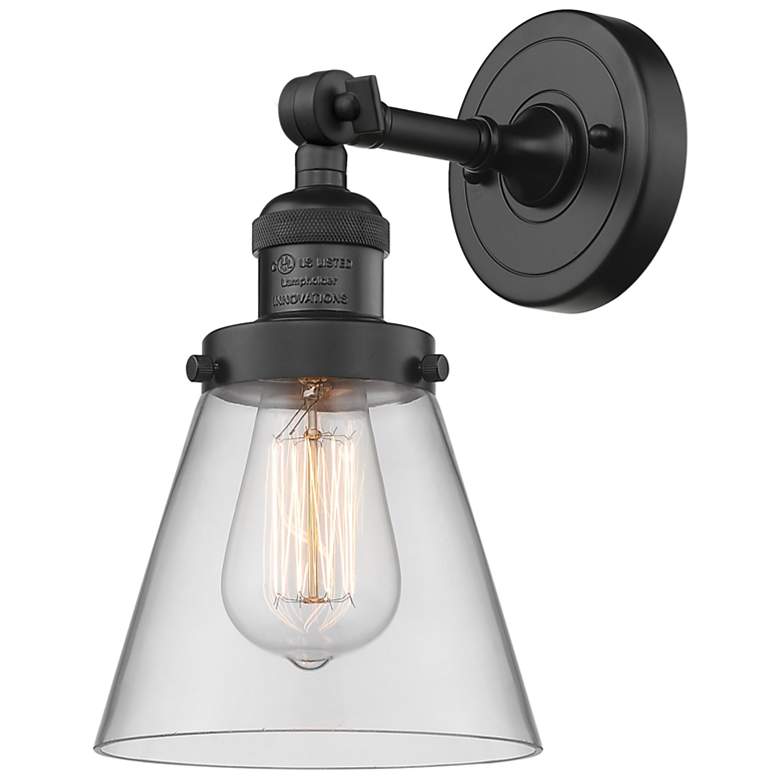 Image 1 Franklin Restoration Cone 6" LED Sconce - Matte Black Finish - Clear S