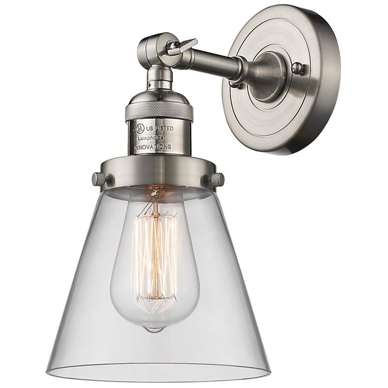 Image 1 Franklin Restoration Cone 6 inch LED Sconce - Nickel Finish - Clear Shade