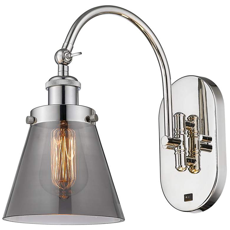 Image 1 Franklin Restoration Cone 6" LED Sconce - Nickel Finish - Smoke Shade