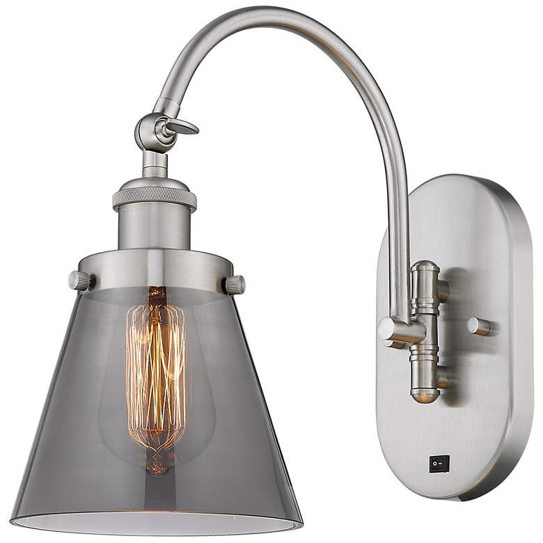 Image 1 Franklin Restoration Cone 6" LED Sconce - Nickel Finish - Smoke Shade