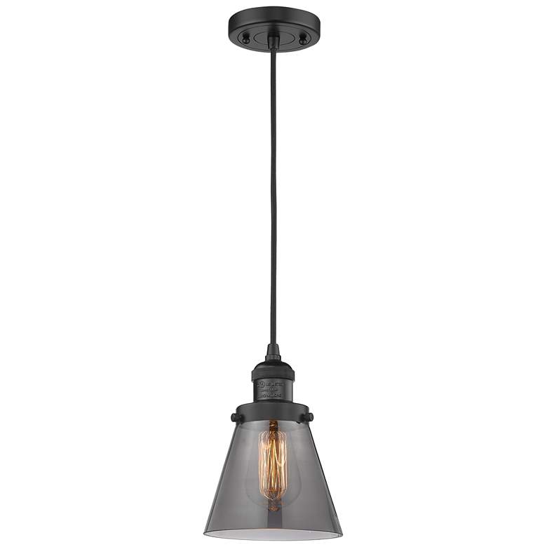 Image 1 Franklin Restoration Cone 6" Matte Black Corded Mini Pendant w/ Smoke