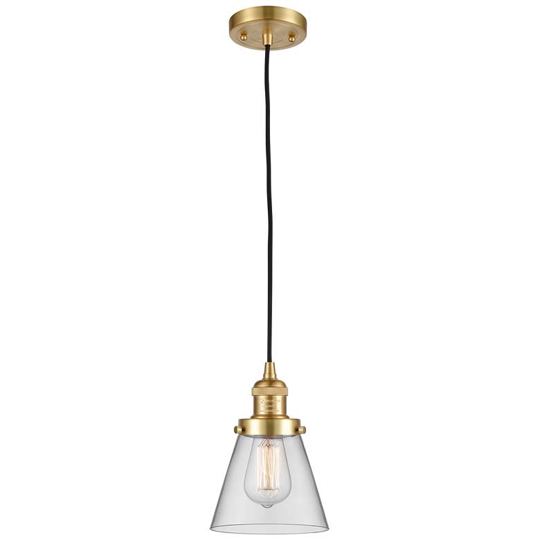 Image 1 Franklin Restoration Cone 6" Satin Gold Corded Mini Pendant w/ Clear S