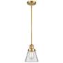 Franklin Restoration Cone 6" Satin Gold Stemmed Mini Pendant w/ Clear