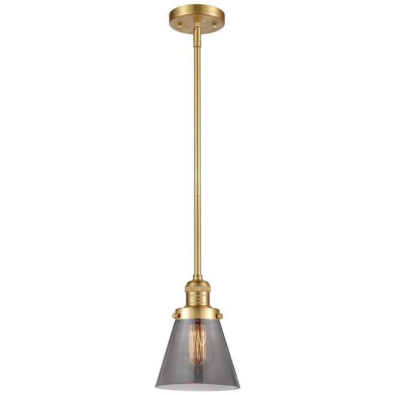 Image 1 Franklin Restoration Cone 6" Satin Gold Stemmed Mini Pendant w/ Smoke