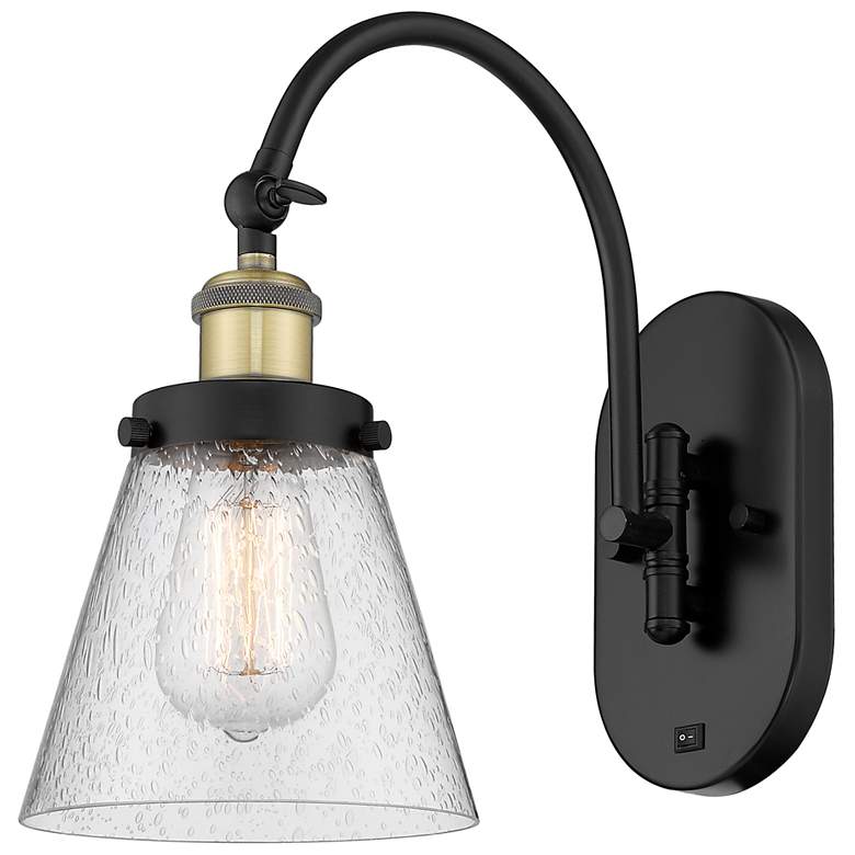 Image 1 Franklin Restoration Cone 6" Seedy Shade Black Brass Incandescent Scon