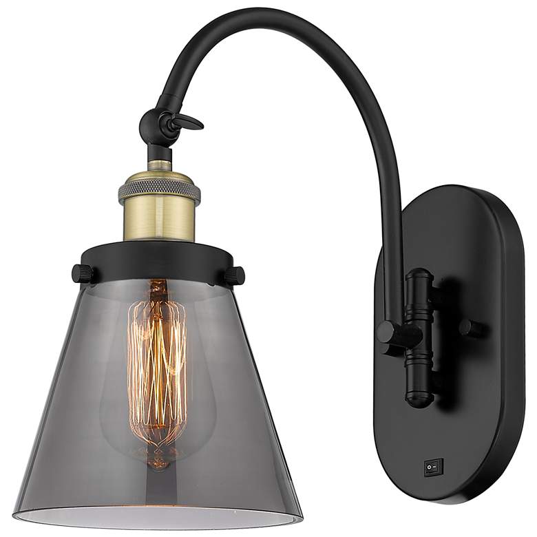 Image 1 Franklin Restoration Cone 6" Smoke Shade Black Brass Incandescent Scon