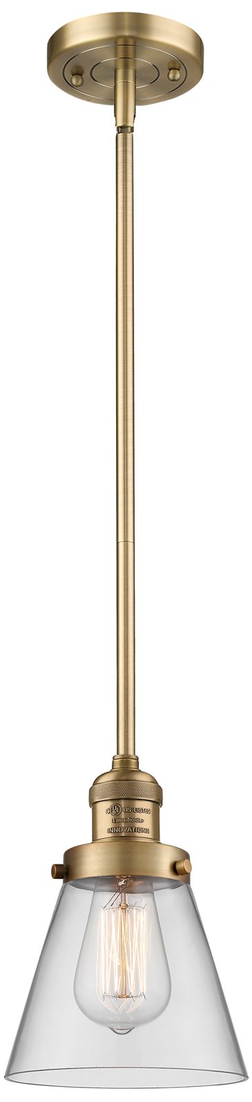 Franklin Restoration Cone 6" LED Mini Pendant - Brushed Brass - Clear