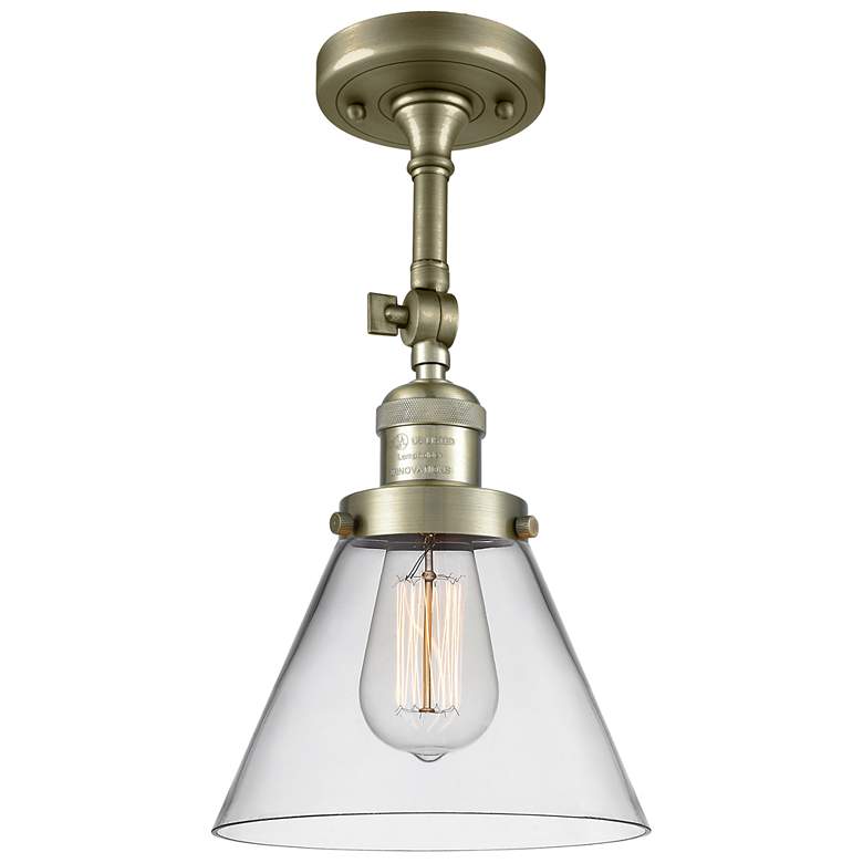 Image 1 Franklin Restoration Cone 8" Antique Brass Semi Flush Mount w/ Clear S
