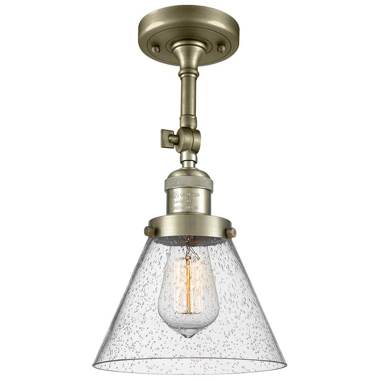 Image 1 Franklin Restoration Cone 8" Antique Brass Semi Flush Mount w/ Seedy S