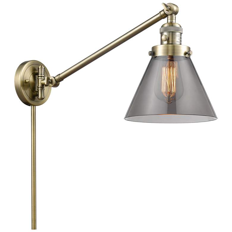Image 1 Franklin Restoration Cone 8" Antique Brass Swing Arm w/ Plated Smoke S