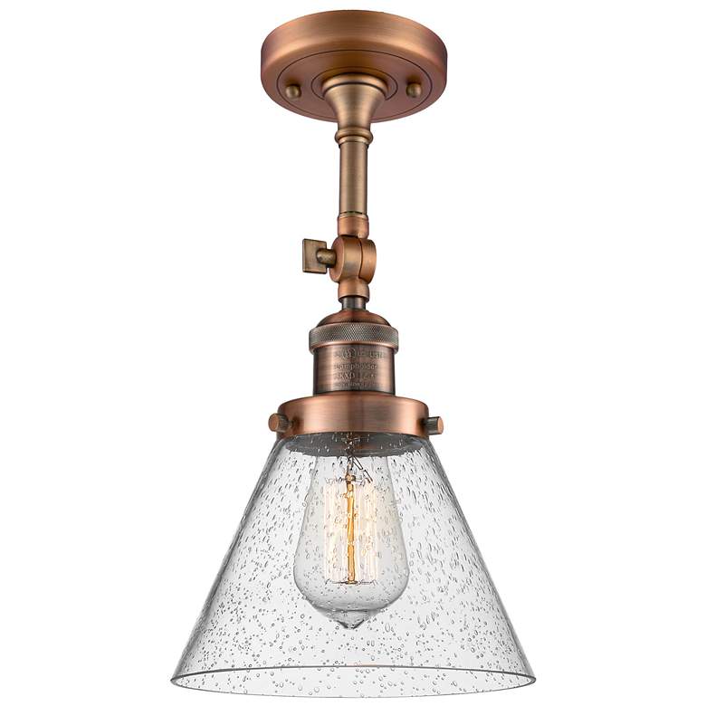 Image 1 Franklin Restoration Cone 8" Antique Copper Semi Flush Mount w/ Seedy