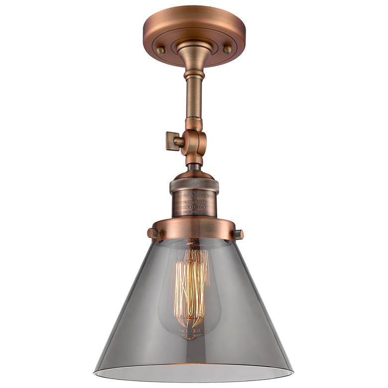 Image 1 Franklin Restoration Cone 8" Antique Copper Semi Flush Mount w/ Smoke