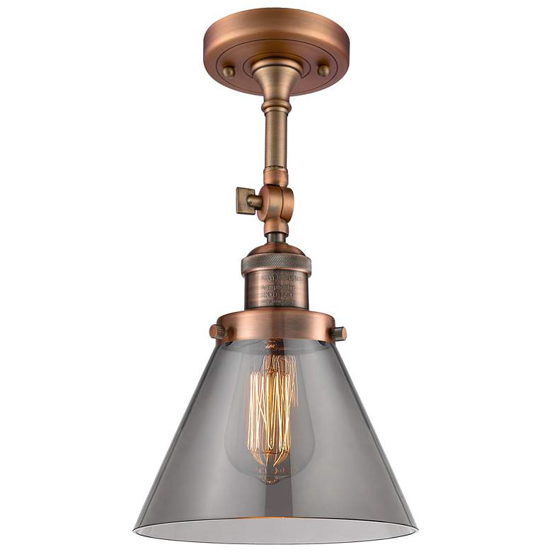 Image 1 Franklin Restoration Cone 8 inch Antique Copper Semi Flush Mount w/ Smoke 