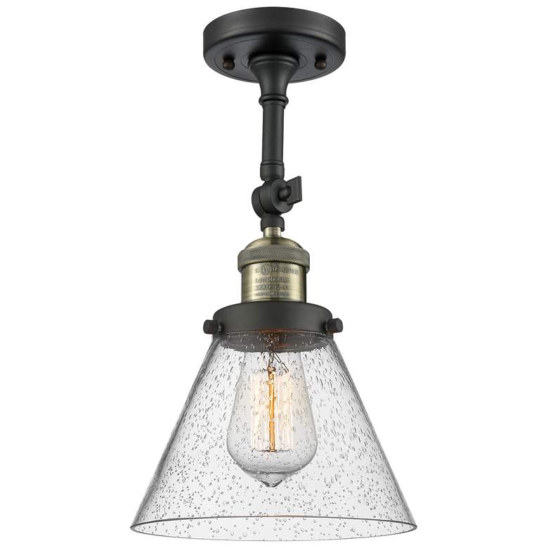 Image 1 Franklin Restoration Cone 8" Black Brass Semi Flush Mount w/ Seedy Sha