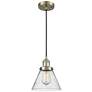 Franklin Restoration Cone 8" Brass Corded Mini Pendant w/ Seedy Shade