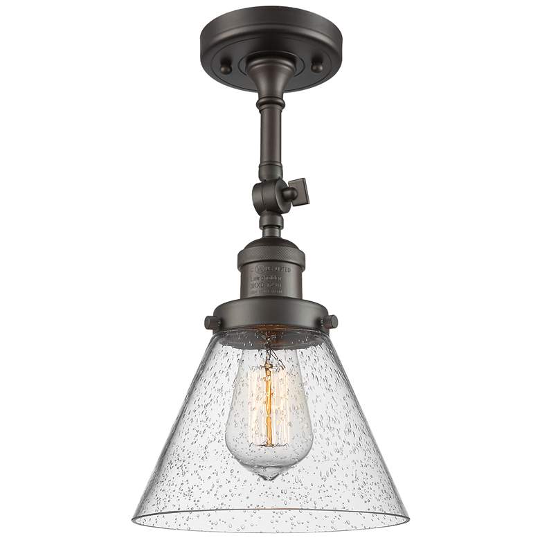 Image 1 Franklin Restoration Cone 8" Bronze Semi Flush Mount w/ Seedy Shade