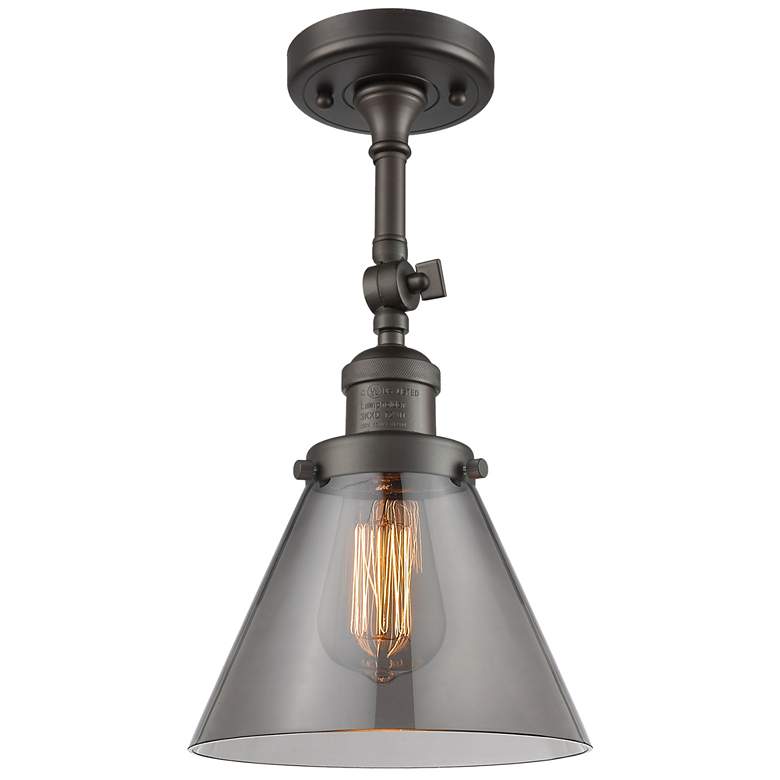 Image 1 Franklin Restoration Cone 8" Bronze Semi Flush Mount w/ Smoke Shade