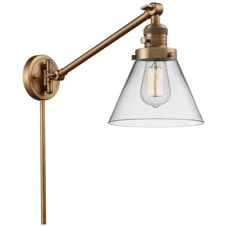Image 1 Franklin Restoration Cone 8 inch Brushed Brass LED Swing Arm With Clear Sh