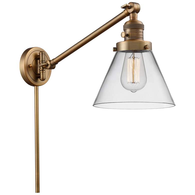 Image 1 Franklin Restoration Cone 8" Brushed Brass LED Swing Arm With Clear Sh